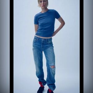 Zara Blue Distressed Boyfriend Jeans